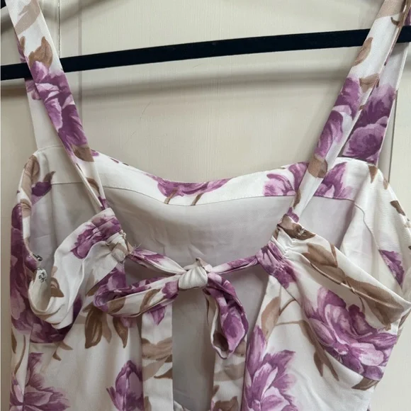 Abercrombie & Fitch Floral Midi Dress Bow Back Pink Cream Size Large NWT - Picture 7 of 9
